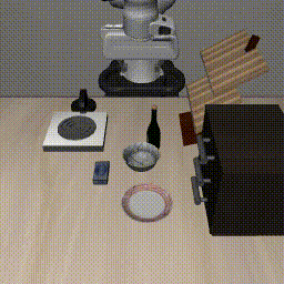 Robot attempting the bowl-on-plate task from starting scene 3